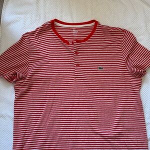 Lacoste Men's Red and White Striped Polo